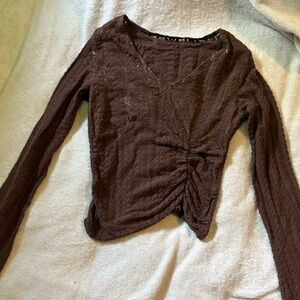 Lacy Brown Crochet Sweater